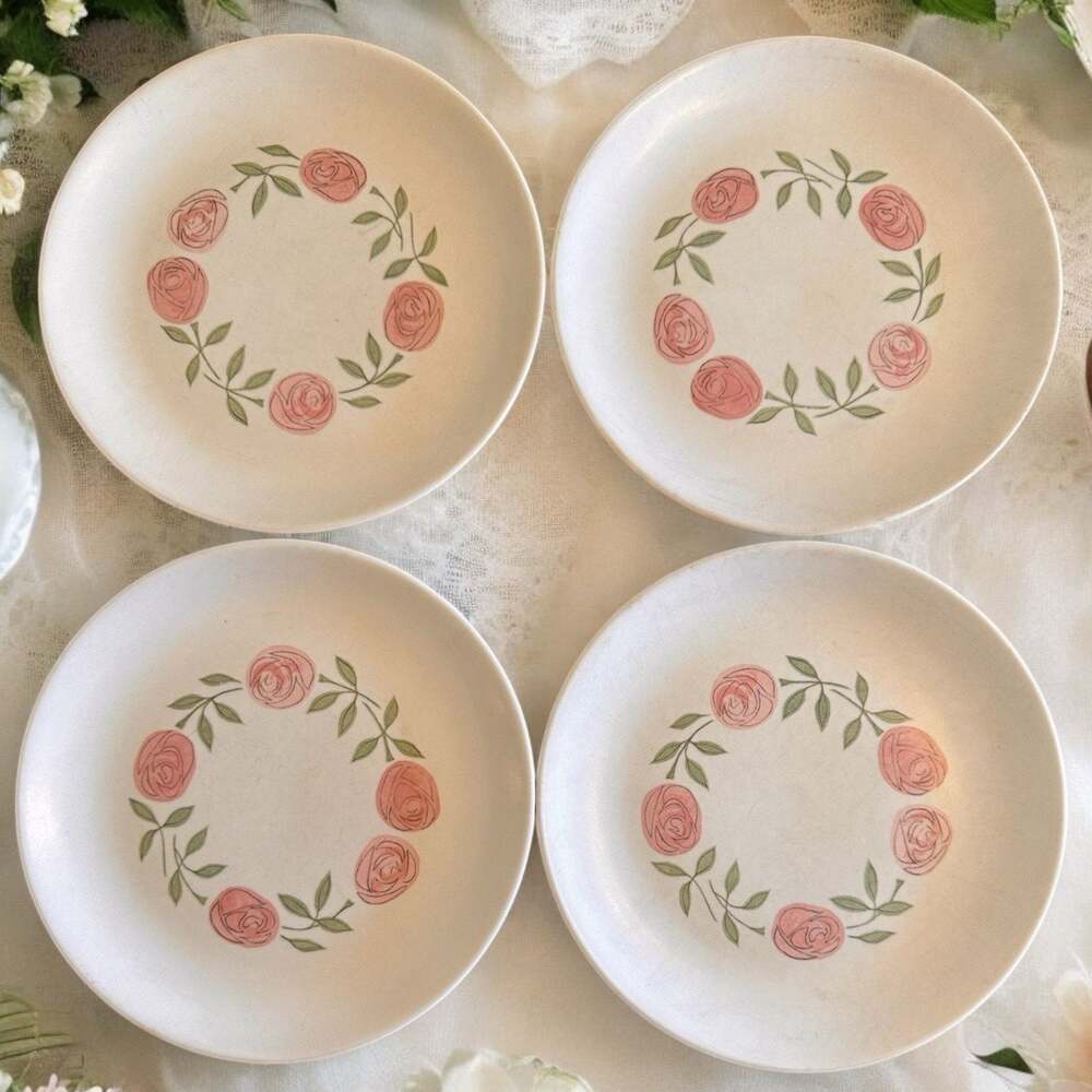 Vintage VERNON KILNS (Metlox) Rose a Day Salad Plates 7 1/2" Diameter Set Of 4